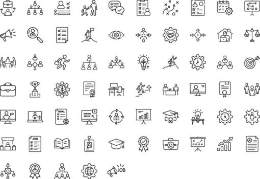Thin Stroke Line Style Collection Of Icons Set Of Profession Related Skills, Practice, Knowledge And More. Pictograms And Infographics For Mobile App vector