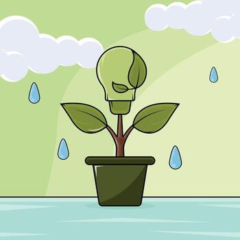 Plant Growing in a Pot with a Light Bulb illustration template graphic design . Creative Innovation Inspiration and Development for ecology idea with backgrounds in flat style vector