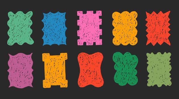 Hand drawn crayon touch. Cute color square shape frames with chalk brush texture vector