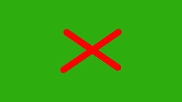 fri röd korsa symbol. fel tecken röd korsa ikon. animering på fel korsa grön skärm bakgrundsröd 'x' mark på en grön bakgrund video