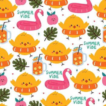 Colorful summer pattern with cute characters vector