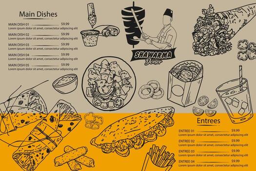 Doner kebab image in hand-drawn style. Can be used as a menu design element. vector