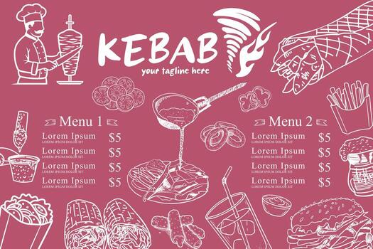 Hand-drawn doner kebab illustration. Suitable for cafe menu design and print projects. vector