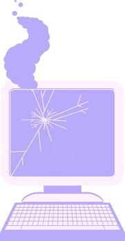 A computer screen with a broken window and a cloud vector