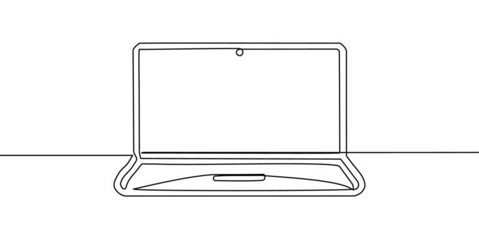 Laptop continuous line work computer screen office art pc outline illustration. Line continuous laptop single doodle notebook desktop typing business icon monitor digital email technology data. vector