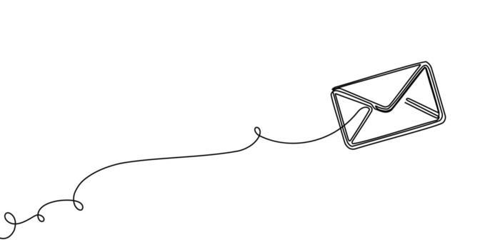 Continuous line art mail one icon email letter paper message. Art mail continuous sketch newsletter outline contact plane illustration business single doodle arrow journey travel send fly post. vector