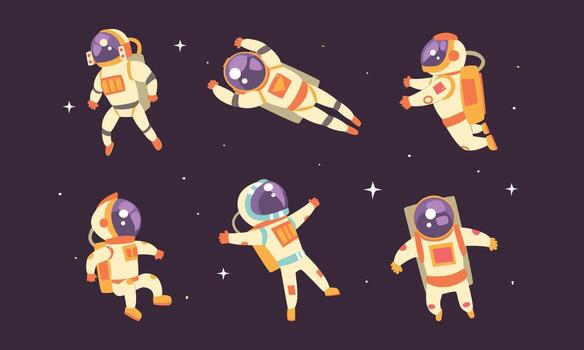 astronautas flotante en exterior espacio colocar, astronauta en traje espacial ejecutando extravehicular actividad ilustración vector