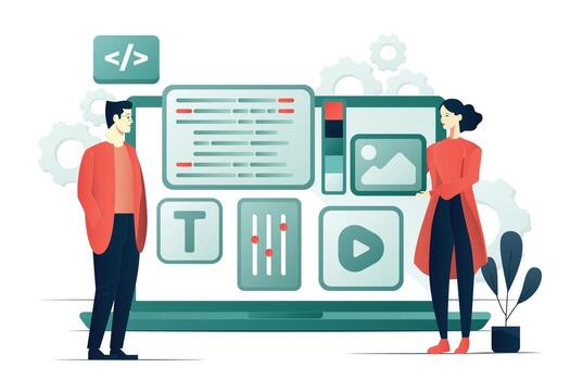 dos personas creando diseño web. ui-ux diseño concepto plano ilustración vector