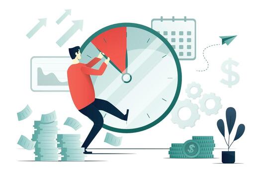 Man with clock and productivity elements vector