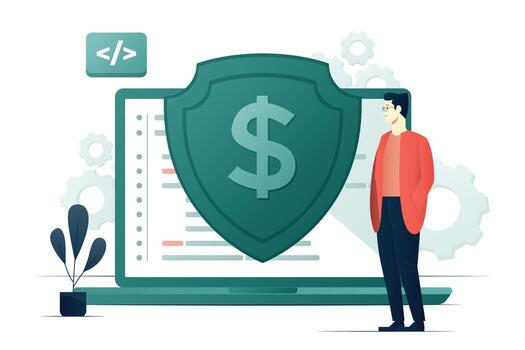 Man with laptop showing security measures vector