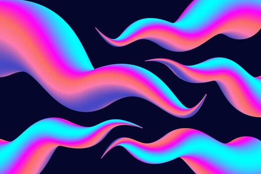 Abstract background with abstract shapes. Glowing colorful objects with a neon gradient on a dark background. vector