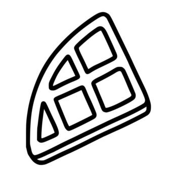 A illustration of a single, angled waffle piece, featuring a bold, black outline and distinct square and triangular grid pattern, ideal for bakery-themed designs and food-related projects. vector