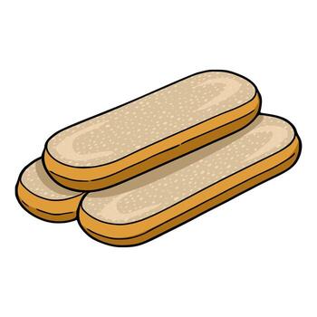 A illustration of three slices of bread, meticulously detailed with a pop art style, showcasing a beige crumb texture and golden-brown crusts, stacked in a slightly offset arrangement. vector