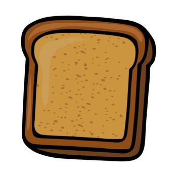 A illustration of a single slice of toasted bread, featuring a detailed depiction of the breads texture and a slightly cartoonish style with brown and beige tones. vector
