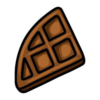 A illustration of a single, partially visible, brown waffle piece, featuring a unique triangular cut and a hand-drawn style with subtle texture details. vector