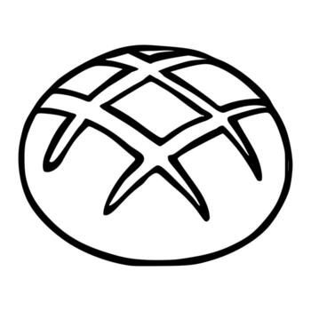 A illustration of a single round bread roll with a distinctive crosshatch top, rendered in a bold, hand-drawn style, perfect for bakery branding or culinary designs. vector