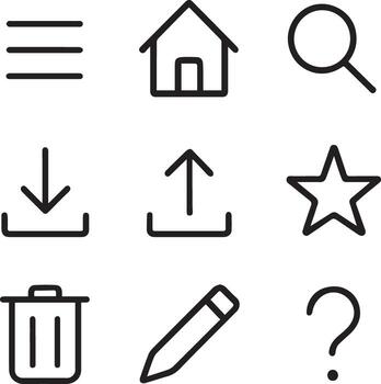 Basic user interface icons like menu, home, search, and more. vector