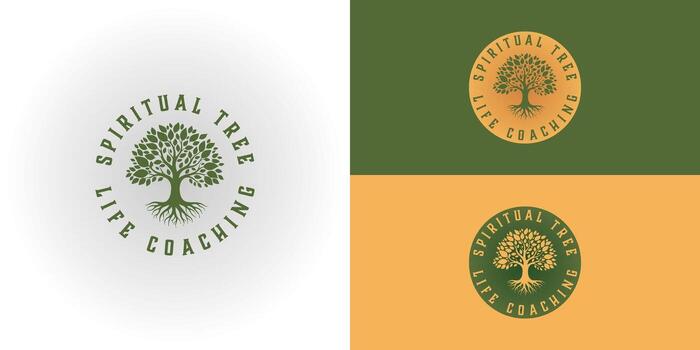 Life coach logo features a tree of life emblem, symbolizing growth, wisdom, and a strong foundation. The circular design, along with the company name, conveys a holistic approach to coaching. vector
