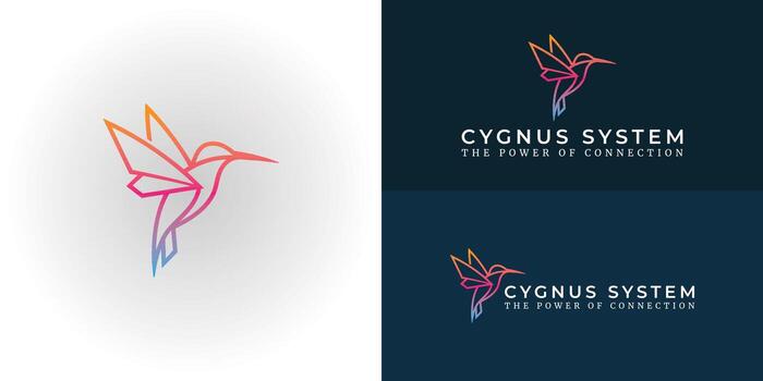 The minimalist hummingbird logo features clean, geometric lines that symbolize agility, speed, and innovation in the tech industry. The vibrant gradient gives it a modern and dynamic touch. vector