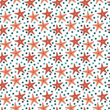 Seamless pattern with a starfish and bubble. Repeating background of sea life and water. vector