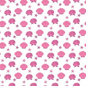Seamless pattern with pink seashell. ocean and summer beach theme. vector