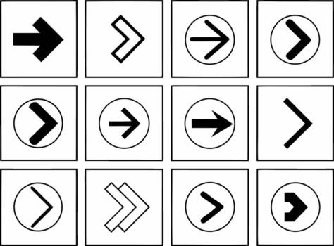 Collection of various black arrow symbols in different styles and orientations on white background silhouette vector