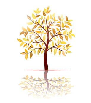 otoño árbol con sombra en blanco antecedentes vector