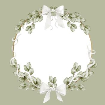 Circular frame with greenery and bows vector