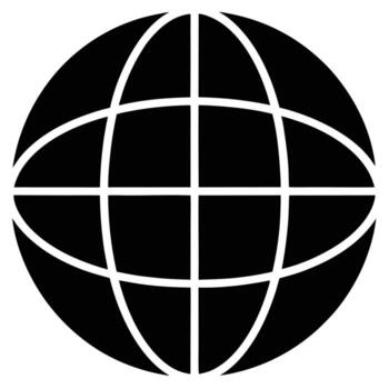 Black Globe Icon with White Latitude and Longitude Lines on White Background world earth vector