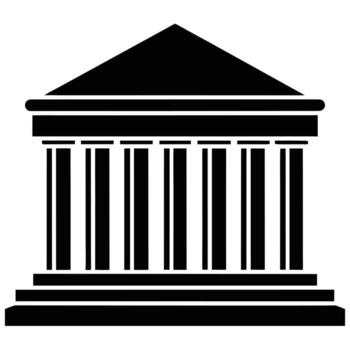 Black silhouette of a classical building with columns and a pediment on a white background vector
