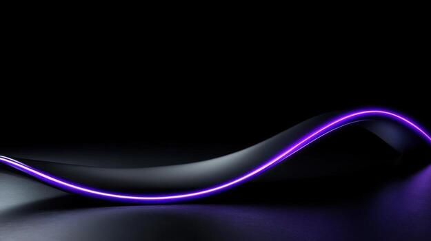 A sleek, curved black object emits a gentle purple light in a dark setting, emphasizing its smooth lines and modern aesthetics. The design blends function and art seamlessly photo