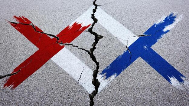 Two crossed flags painted on the ground photo