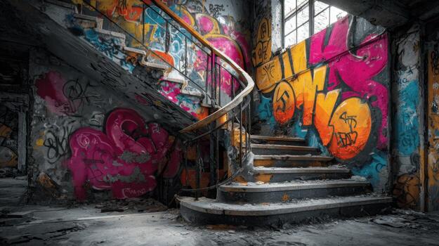 el escalera es cubierto en pintada y el pasos son amarillo foto