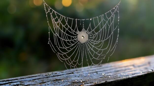A spider web is covered with dew photo