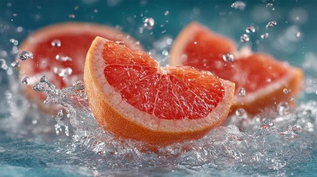 Grapefruit in water with water droplets photo