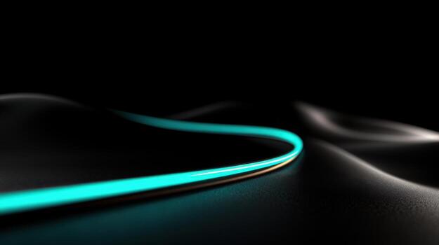 Curved glowing lines contrast with dark, smooth surfaces, creating an abstract landscape that evokes a sense of motion and depth in a minimalist environment photo