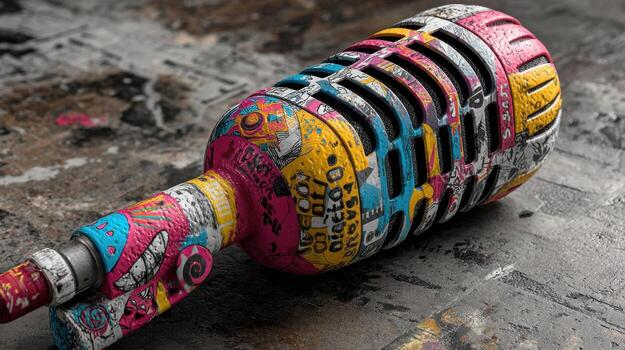 A colorful microphone with graffiti on it photo