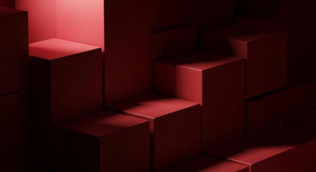 Red Cubic Blocks Abstract Geometric Pattern in Dark Ambient Setting photo