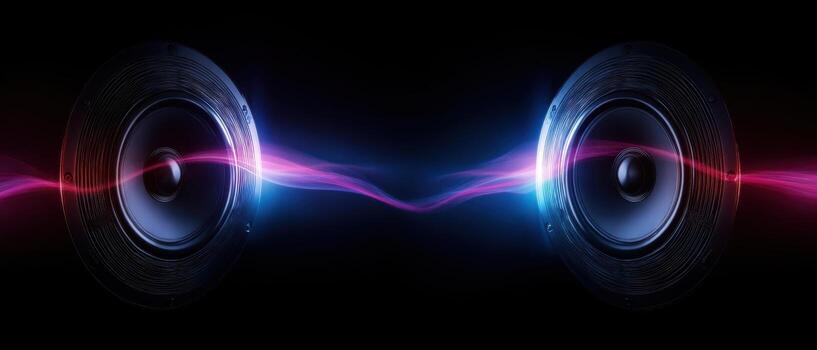 The Vibrant Sound Waves Emanating from Dual Speakers in a Dark Environment photo