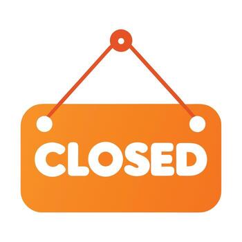 Orange Rectangular Sign with the Word CLOSED in White Letters Hanging on a White Background vector