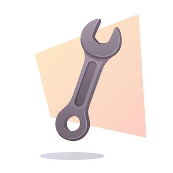 Wrench, tool, icon of metal gear for repair, fix, or mechanic tasks. Wrench, tool render isolated on white bg for service, engine maintenance, or cartoon construction illustration. Flat object. vector