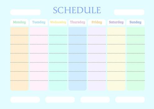 Weekly planner schedule with pastel color-coded days vector