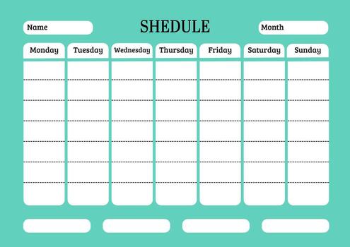 Weekly planner with days of the week layout in turquoise background vector