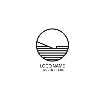 Abstract circle graphic with horizontal lines and angled shapes logo vector