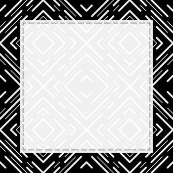 Square frame with monochrome geometric design. White diagonal squares on black background. Ornament of different thickness lines. Neutral background vector