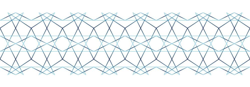 Blue gradient ornate grid on white background. Geometric complex seamless border. ornament of broken lines. Delicate linear pattern for your design projects. vector