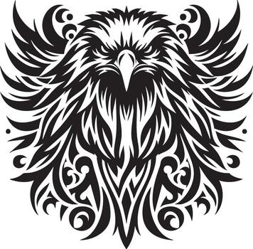 Intricate tribal eagle head tattoo design featuring bold lines and sharp angles suitable for banners and advertisements vector