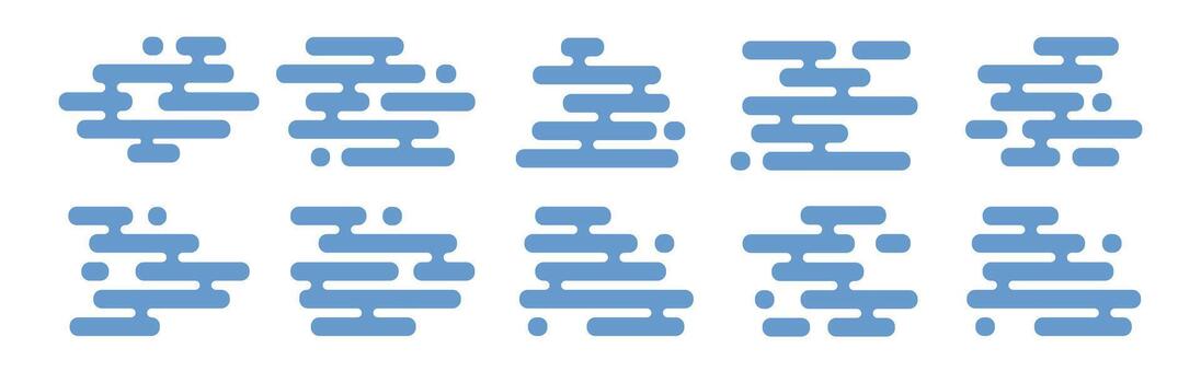 Set of abstract Japanese clouds in stippled style. Modern halftone dot texture, minimalist shapes inspired by Asian art and traditional patterns vector