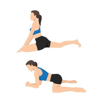 Woman doing Dynamic Hip Stretch and Core Flow Exercise. vector