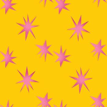 Dopamine style seamless pattern with pink stars. Retro grain texture. Ideal for textile design, bold print, party decor. vector